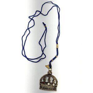 Vintage rhinestone crown blue pendant necklace